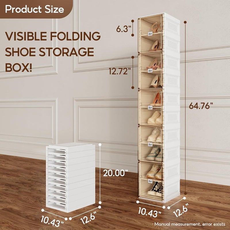 ANTBOX Shoe Organizer Storage Box, Portable Folding Shoe Rack For Closet With Magnetic Clear Door,Large Sneaker Cabinet Bins Sturdy Easy Assembly 10 Layers-10 Grids - Image 4